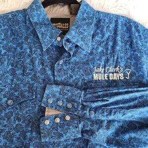 Drysdales Western Shirt  Mens XL Paisley Pearl Snaps Jake Clark's Mule Days Blue